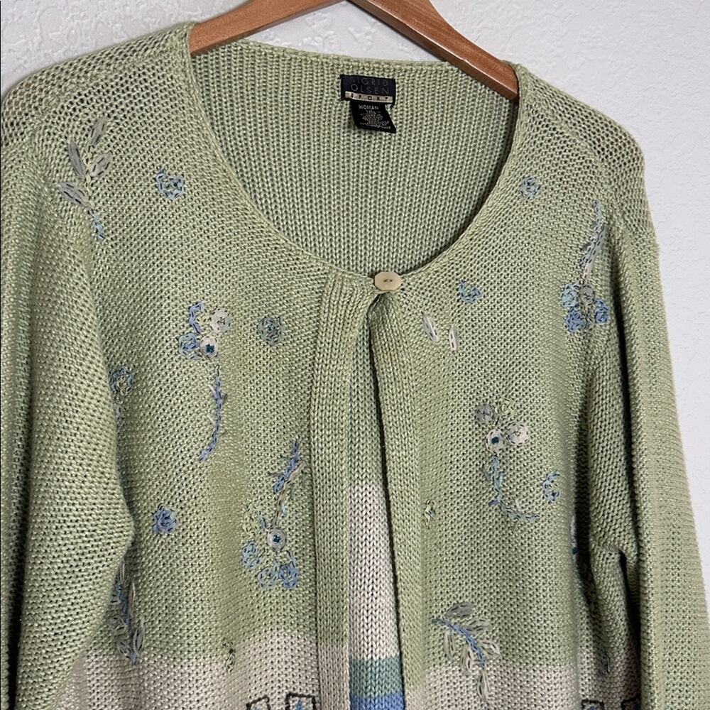 Vintage Sigrid Olsen 1X Green Blue Knit Cardigan Sweater Coastal Grandma Teacher - Picture 2 of 7